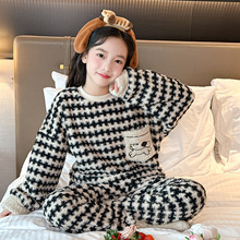 软糯半边绒睡衣儿童2025新款冬女童珊瑚绒套装大童加绒加厚家居服