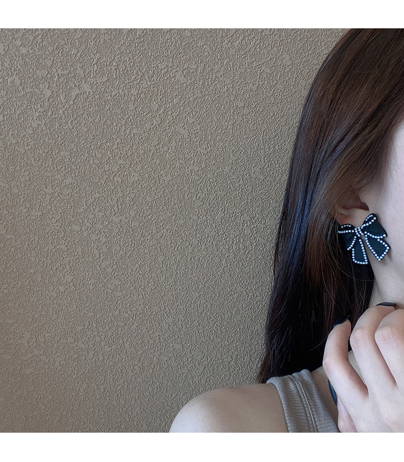 Korean pearl black bow earrings wholesalepicture3