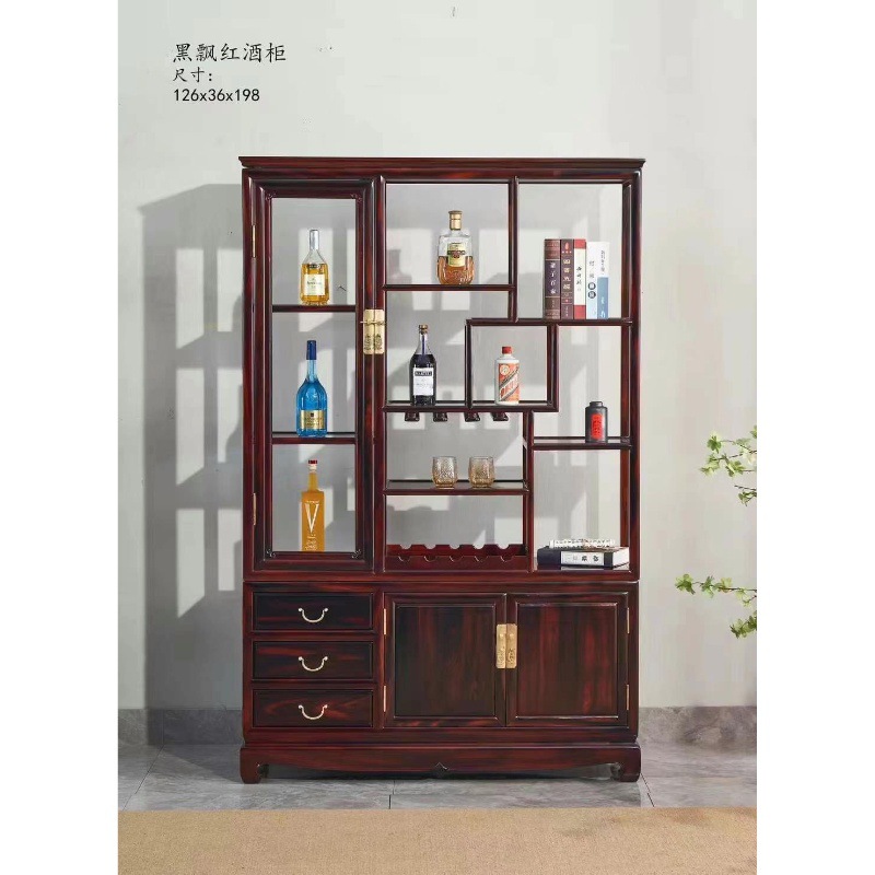 老挝大红酸枝交趾黄檀酒柜玻璃柜展示柜收纳柜多宝阁清式明式