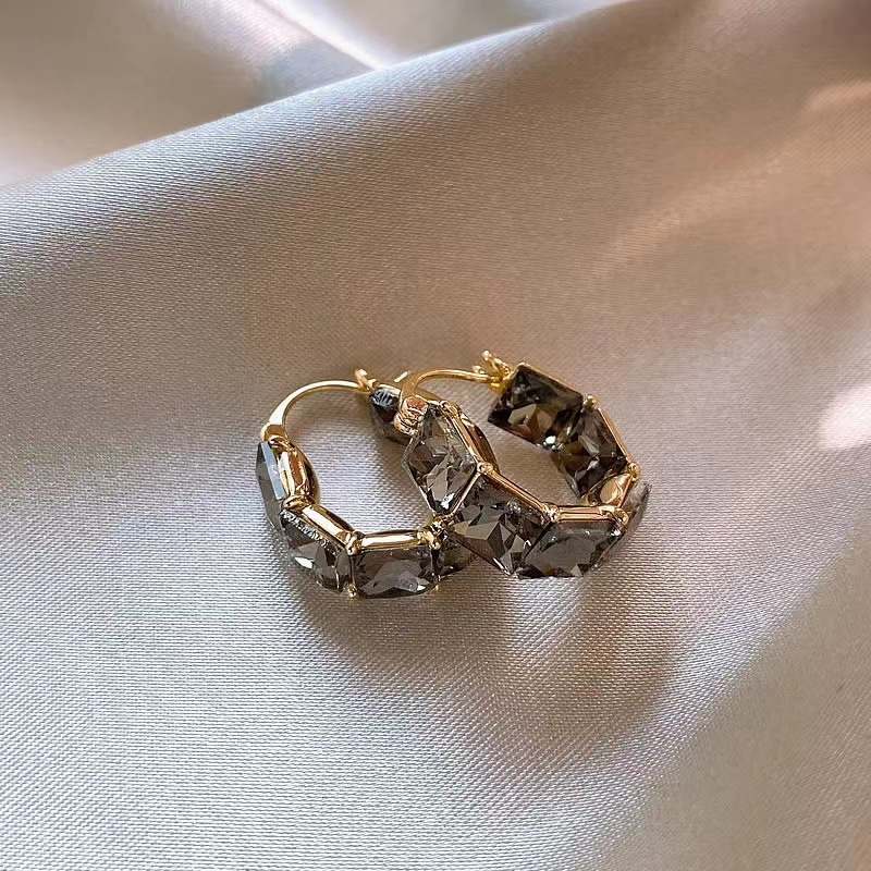 62#Black zircon earrings (real gold plating)