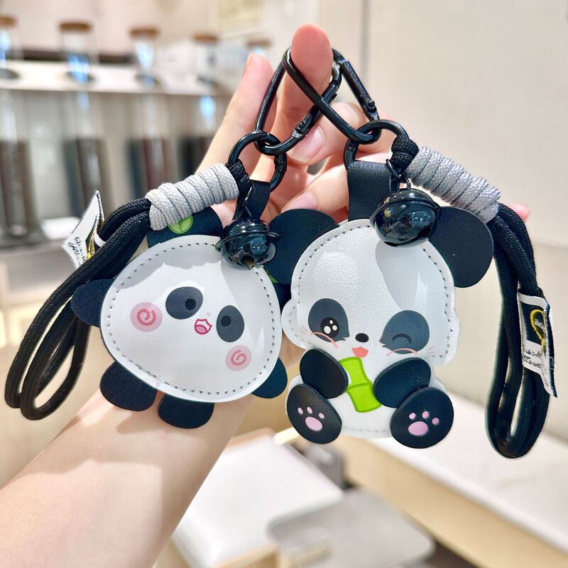 可爱皮革熊猫钥匙扣可爱卡通创意抱竹皮质轻奢情侣包包挂件小礼品|undefined