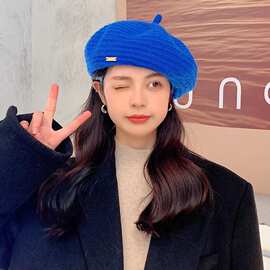 秋冬季韩版潮贝毛线雷帽女网红百搭显瘦时尚针织画家蓓蕾帽子批发