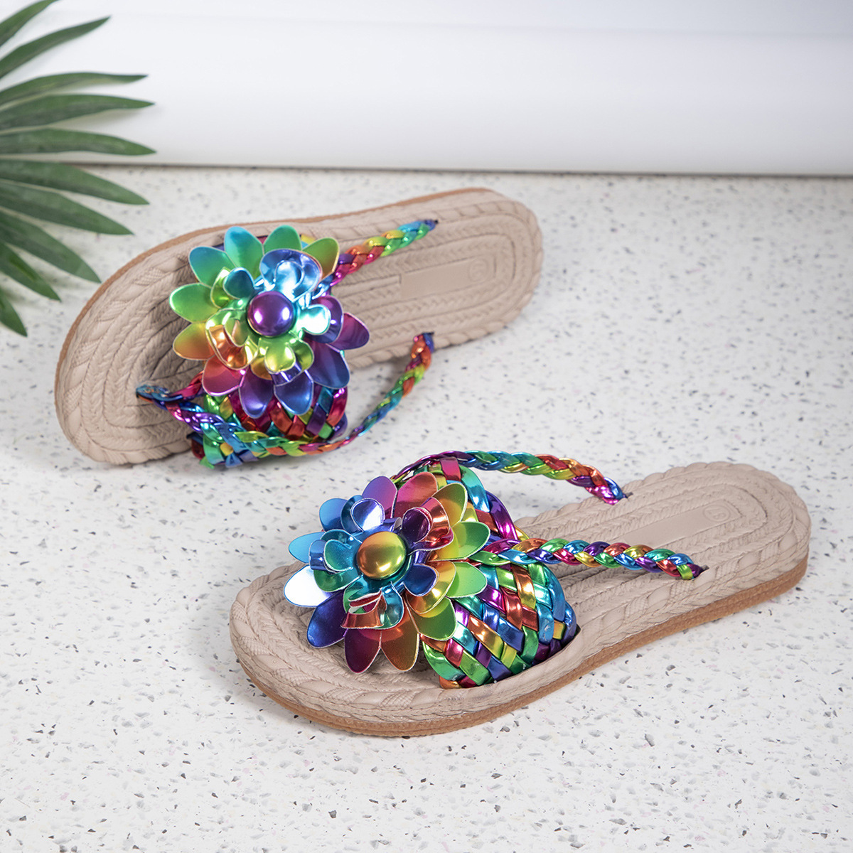 European And American Cross-border Foreign Trade Shoes, New Summer Floral Soft-soled Large-size Women's Beach Sandals,_vogvips.com