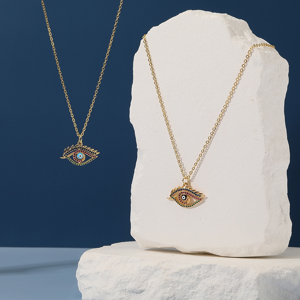 Fashion Devilu0027S Eye Copper Plating Chain Zircon Pendant Necklace 1 Piece