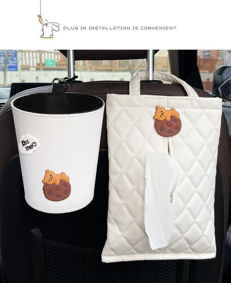 Car tissue box trash can two-in-one creative cute car seat armrest box front hanging tissue box female