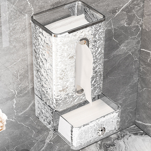 Glacier pattern face towel storage box wall-mounted tissue box home light luxury style bathroom kitchen upside-down tissue box