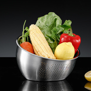 Xiyijia 304 Food Grade Rice Sieve Household Thickened Draining Basin Kitchen Vegetable and Fruit Basket European Style Slant Bottom Basin