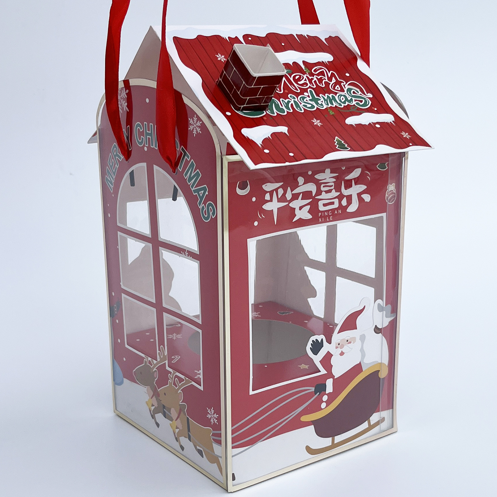 Navidad Cottage plegable caja de Apple mano llevar bolsa de regalo Nochebuena niños Portátil Bolsa de dulces caja de embalaje de regalo