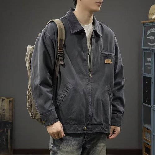 American Retro Heavyweight Men's Work Jacket Loose Casual Trend Brand Autumn Mountain Series Hunter Style Casual Collarless Outerwear