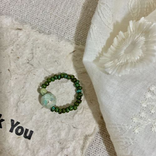 Handmade Retro Instagram Beaded Colorful Tulip Small Jade Rice Bead Ring Ornament