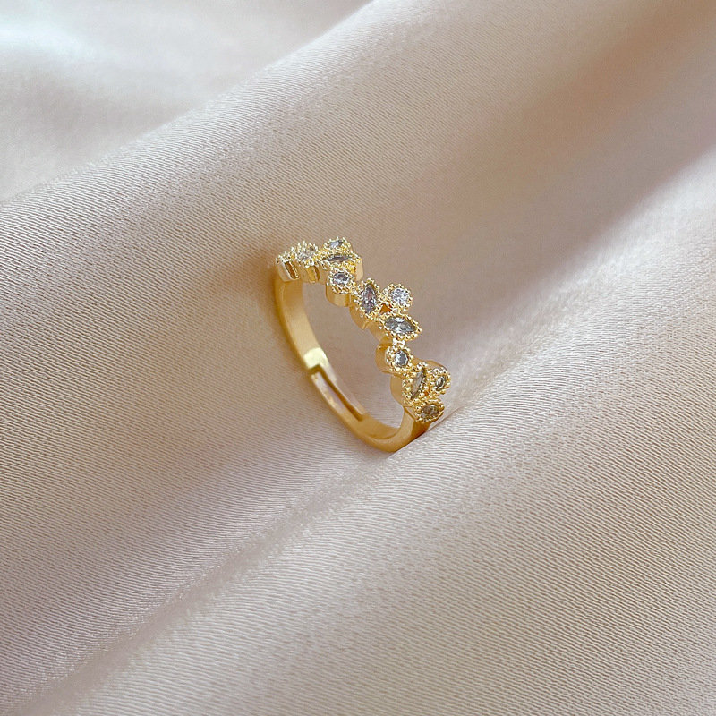 【 Real Gold 】 Leaf Zircon Ring with Adjustable Opening, Simple Hand Decoration Ring, Couple Pair Ring_voghion.com