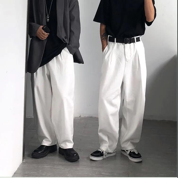 Oversize japanska par, hög midja, löst sittande inlägg, retro, lata, avslappnade, vida ben, jeansbyxor, moppbyxor, män och kvinnor_voghion.com