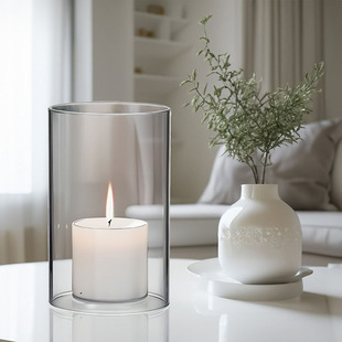 Candle Glass Cover European-style Wedding Candle Holder Hollow-out Windproof Cover Buddha-offering Butter Lamp with Two Interconnected Bottomless Candle Cover