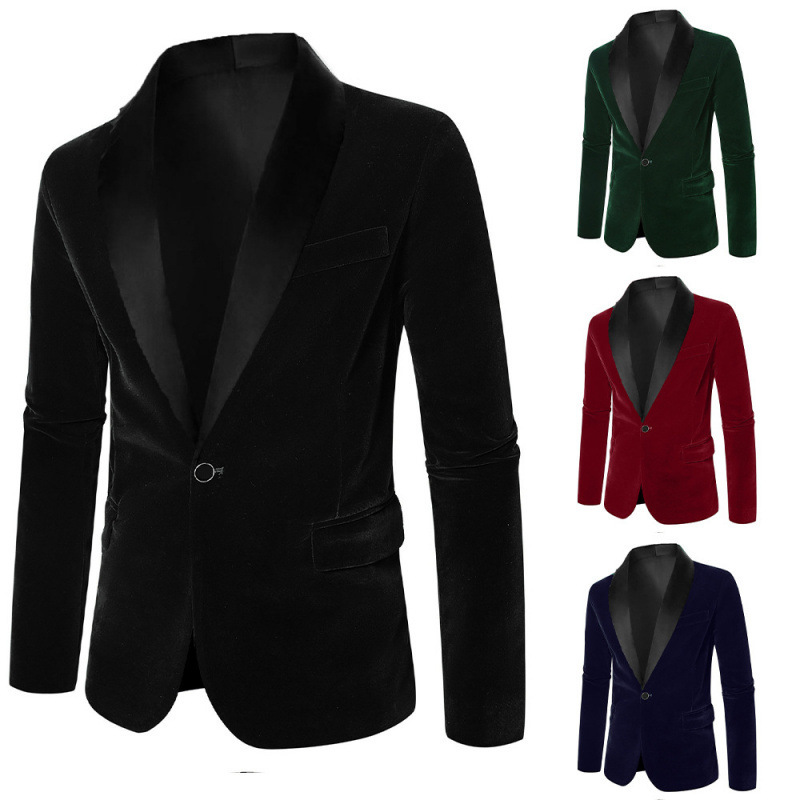 2025 Cross-Border New Casual Slim Velvet Men's Suit Business Dress Suit Jacket Green Fruit Collar