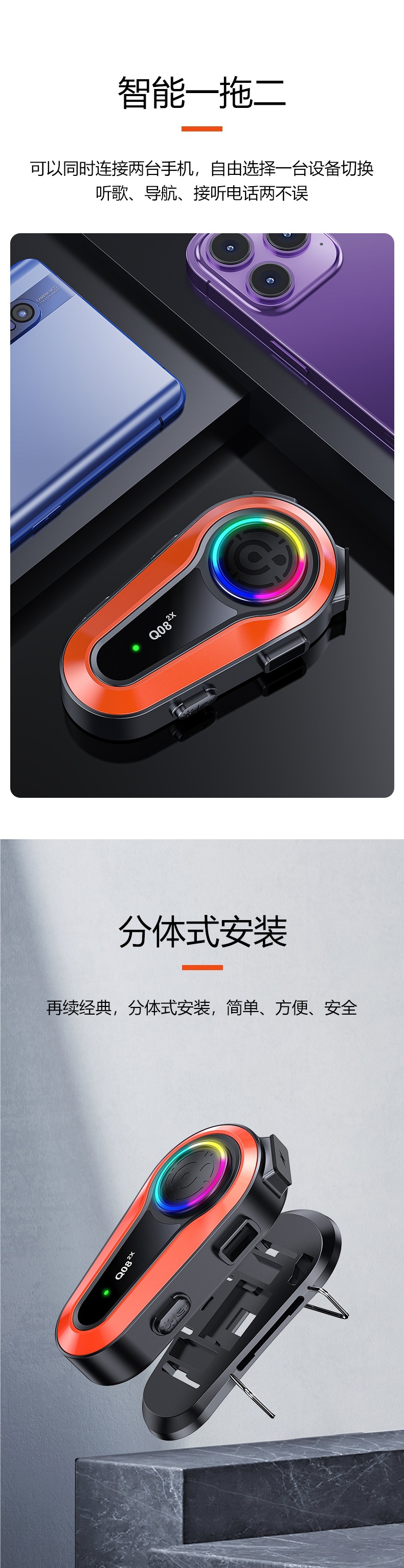 Helmet Bluetooth Headset Motorcycle Half Helmet Takeaway Rider Riding Long Endurance Intercom Motorcycle Full Helmet Built-In Headset