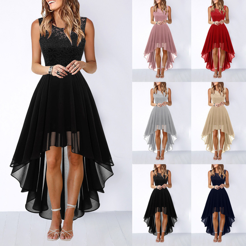 European and American Spring and Summer New Models Amazon Cross-Border Foreign Trade Lace Hollow-Out Waist-Cinching Chiffon Dress Evening Party Dress European and American Spring and Summer New Models Amazon Cross-Border Foreign Trade Lace Hollow-Out Waist-Cinching Chiffon Dress Evening Party Dress