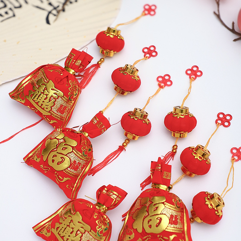 Fiesta de Año Nuevo Colgante Bolsa de bendición decoración Linterna Roja Liuzhou Boat Colgante Accesorios de caja de flores de oro Decoración