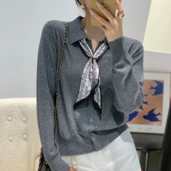 0906-155秋装设计女装羊毛针织衫polo领羊毛针织衫女装