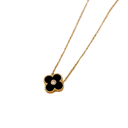[Full body titanium steel] Fritillaria four-leaf flower minimalist real gold necklace in the furnace female ins internet celebrity clavicle chain accessories