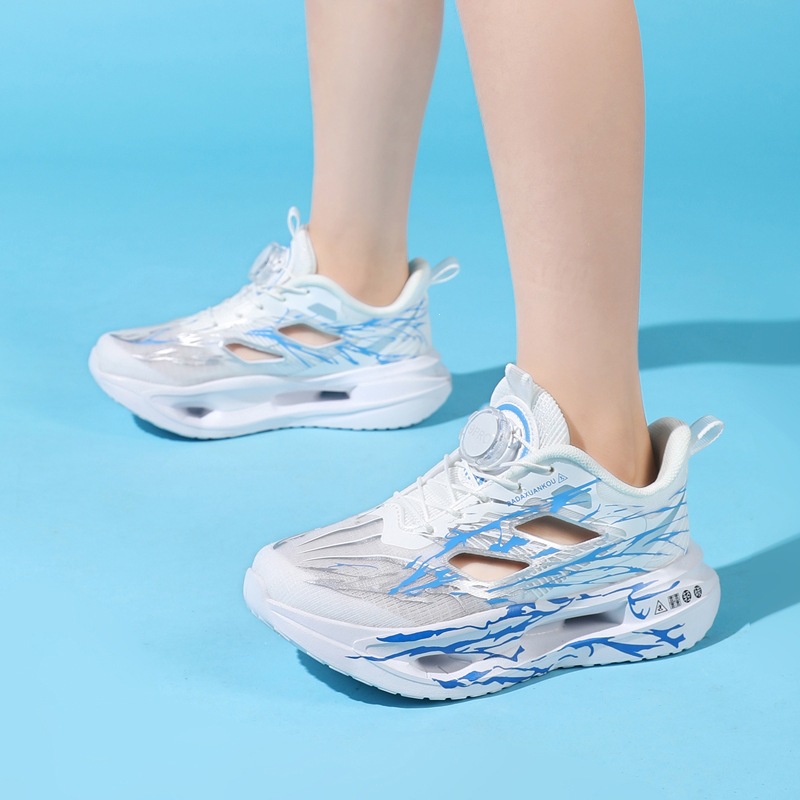 Summer Hollow-Out Rotating Buckle Dad Shoes for Men, Thick-Soled Height-Increasing Sneakers, Breathable Mesh Cyberpunk Style Shoes Wholesale