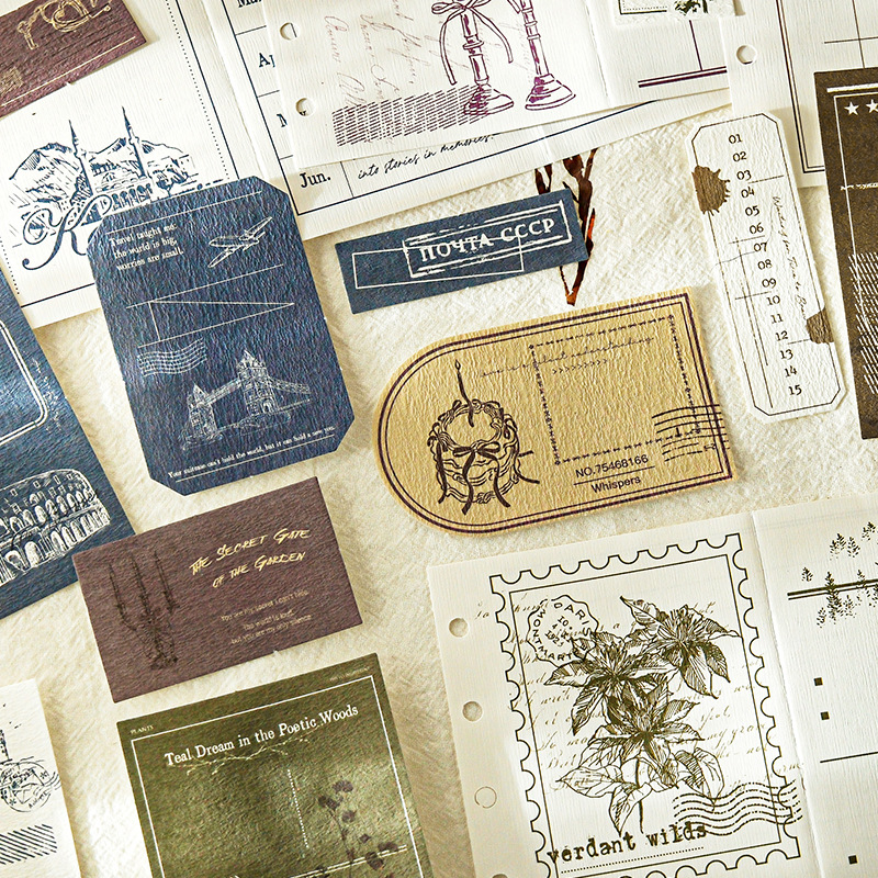 Material de papel especial de Mu Ran, serie de estaciones de entrega lenta de tiempo, decoración de cuaderno de papel inferior rasgable de tres pliegues de estilo retro