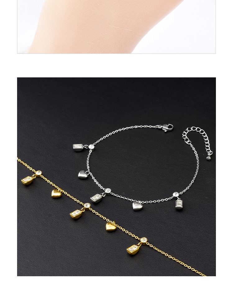 Fashion Square Heart Shape Titanium Steel Inlaid Zircon Womenu0027S Anklet 1 Piece