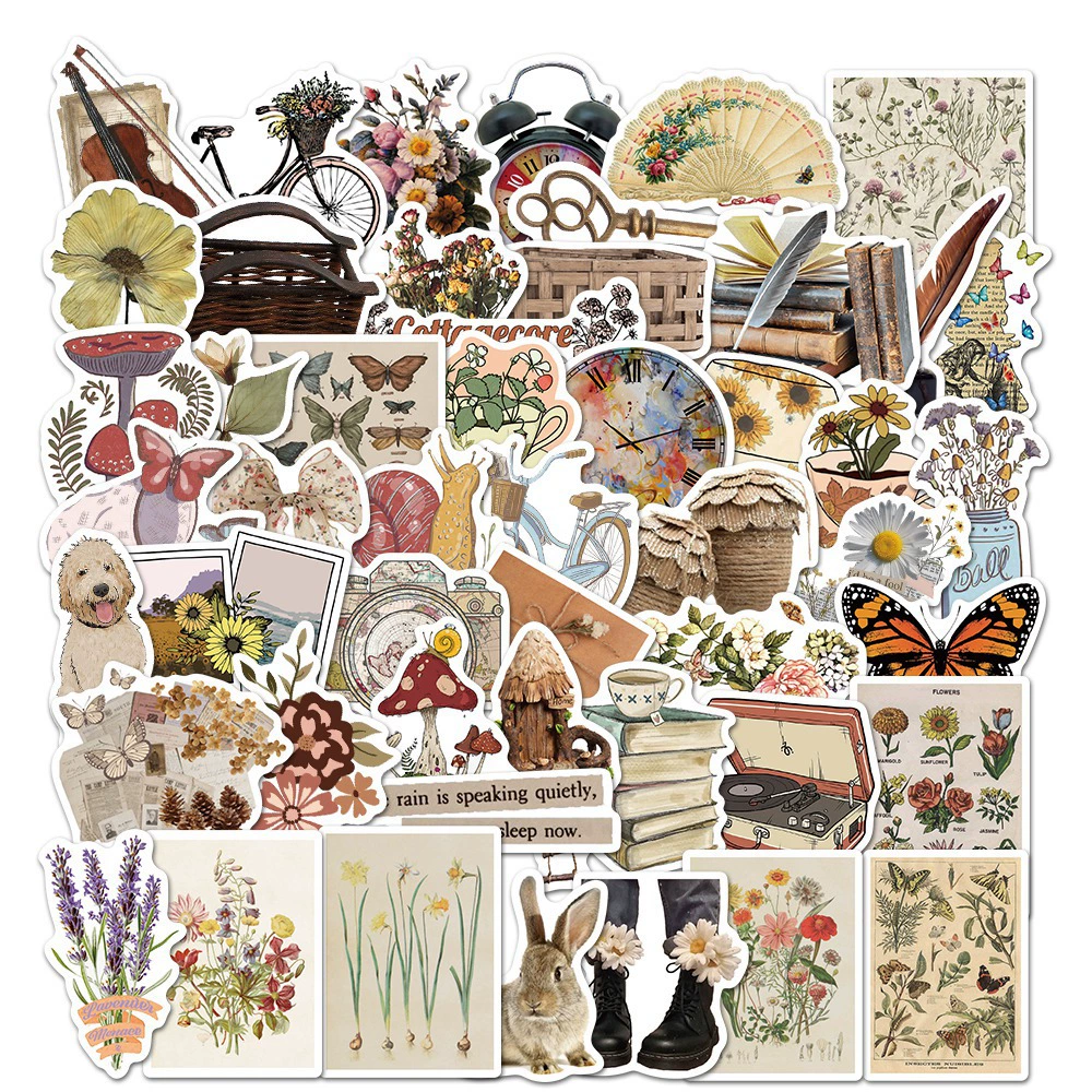 50 шт./8 ретро-наклеек, трансграничные литературные узоры, водонепроницаемые граффити, чемодан, ноутбук, наклейки для справочника, оптовая продажа