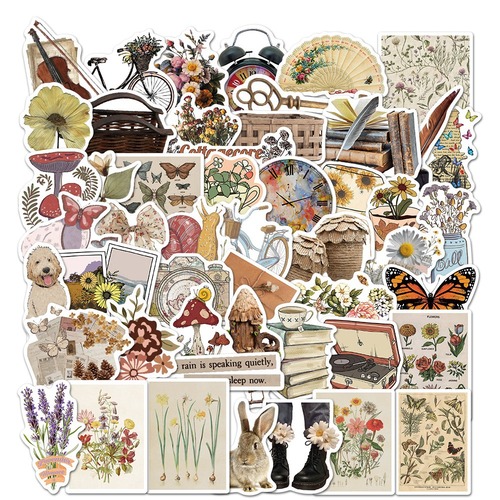 50 sheets/5 types of retro stickers cross-border literary and artistic patterns waterproof graffiti suitcase notebook account stickers wholesale