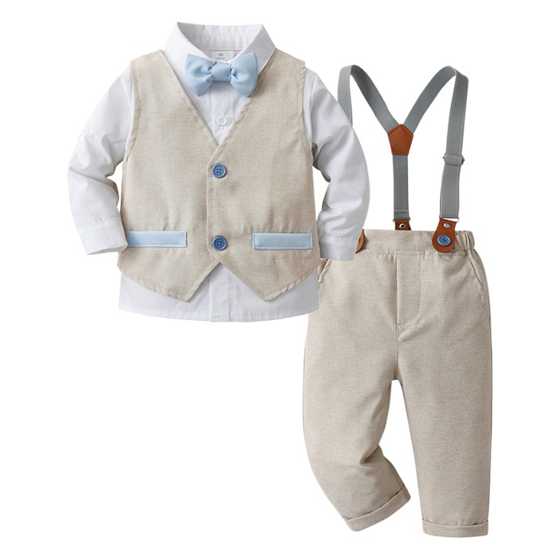 Comercio exterior ropa para niños Chaleco de estilo británico traje pequeño traje para niños ropa de bebé primavera y otoño pantalones de suspensión ropa de otoño para niños