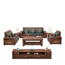 金丝胡桃木实木沙发组合客厅大小户型冬夏两用新中式雕花储物沙发