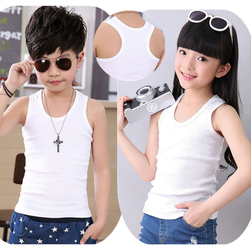 1E Children's Pure Cotton V-Neck T-shirt for Boys, Zipper Cross-Country Baby Tank Top for Girls, Medium and Small Children's Underwear, Summer Sleeveless