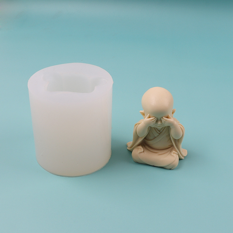 Fondant molde de silicona riendo pequeño monje coche aromaterapia yeso molde para hornear pastel de chocolate molde para hornear