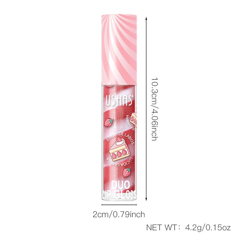 USHAS Brillo labial hidratante de doble color, el más vendido en Europa y América, de larga duración, que no se desvanece, ideal para comercio transfronterizo.