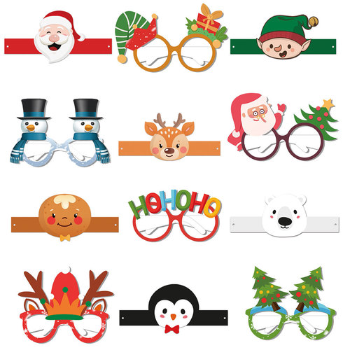 Santa Claus Snowman Christmas Tree Party Photo Prop  New Christmas Paper Glasses and Hat Set