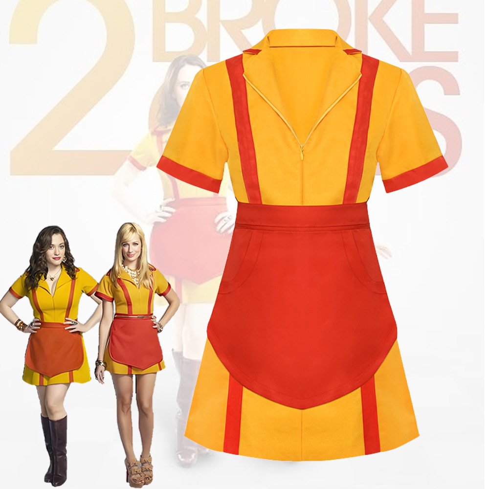 2 se rompió Niñas Cine y Televisión misma comida rápida trajes de Halloween Cosplay uniforme quiebra hermanas