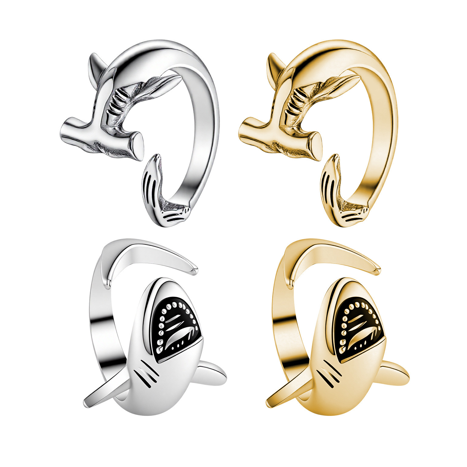 European and American Cross-Border Trendy Exaggerated Jewelry Retro Simple Great White Shark Opening Ins Shark Niche Design Ring for Women