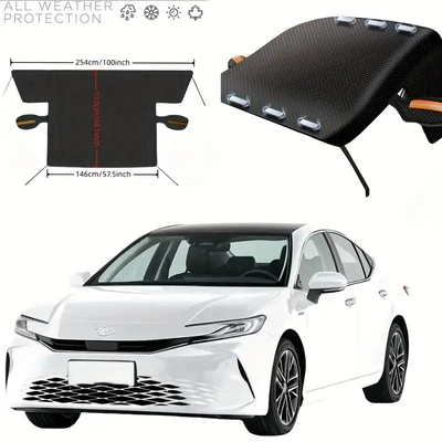 Car Oxford Snow Cover Front Windshield Snow Cover Sunshade Anti-Frost Anti-Freeze Sun Protection Heat Insulation Half Cover Car Cover (Car snow shield) - strong-magnetic-attachment-extra-thick-oxford-cloth-orange-free-storage-bag
