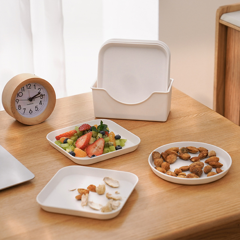 Table waste plate set with base, plastic fruit bowl, bone separator plate, round and square, for dining table