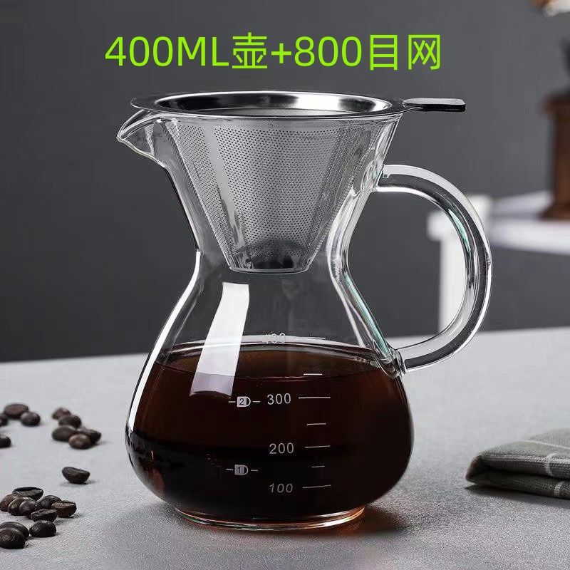 Coffee Pot, Hand-Brewed Coffee Filter Cup, Drip Pot, Filter with Scale, Cold Brew Cup, American-Style Glass Sharing Pot Set