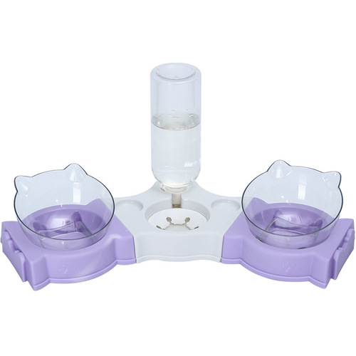 Cat bowl can be spliced ​​with drinking bottle double bowl multifunctional pet bowl anti-wet mouth dog automatic water feeder dog rice bowl
