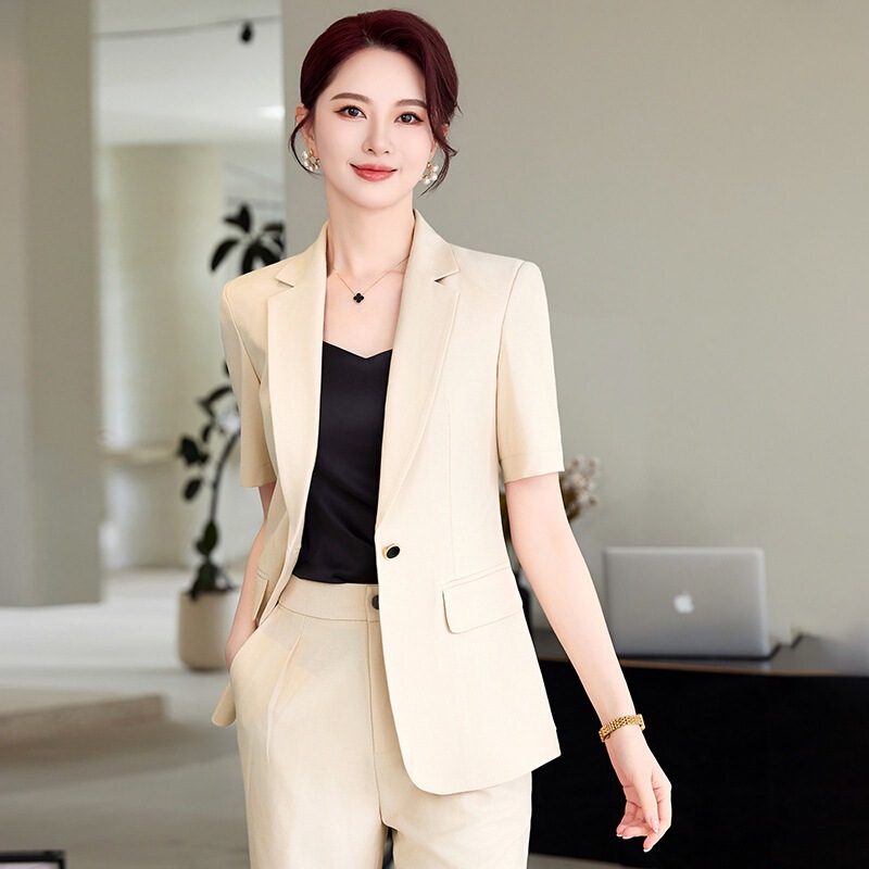 High-End Champagne Color Short-Sleeved Suit Suit for Women Summer Ol Business Formal Manager Professional Suit Elegant Work Clothes