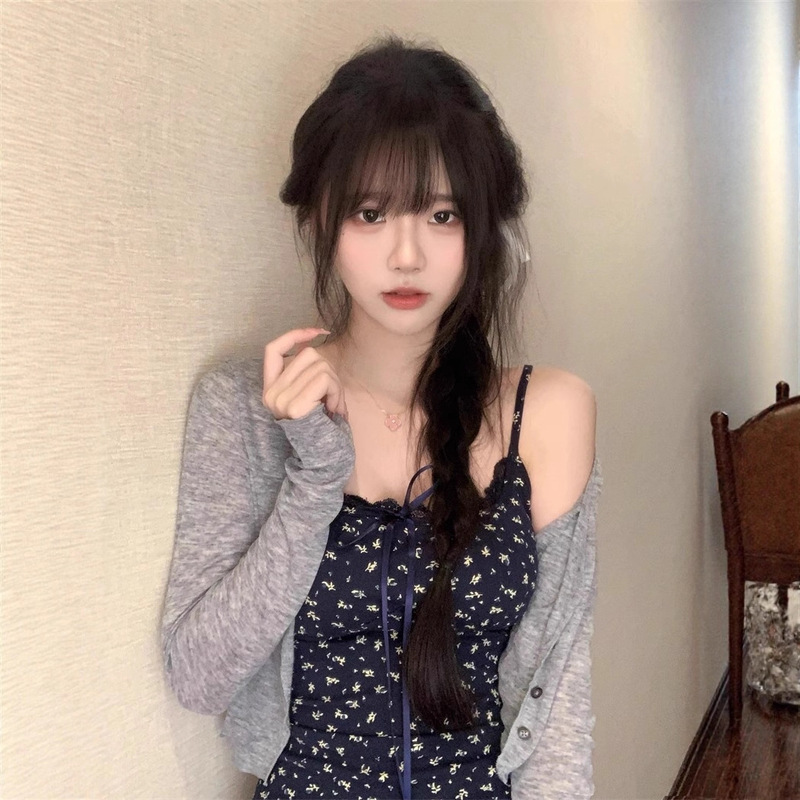 French Blue Floral Suspender Dress for Women Summer 2025 New Style Petite Seaside Vacation High-End Short Skirt