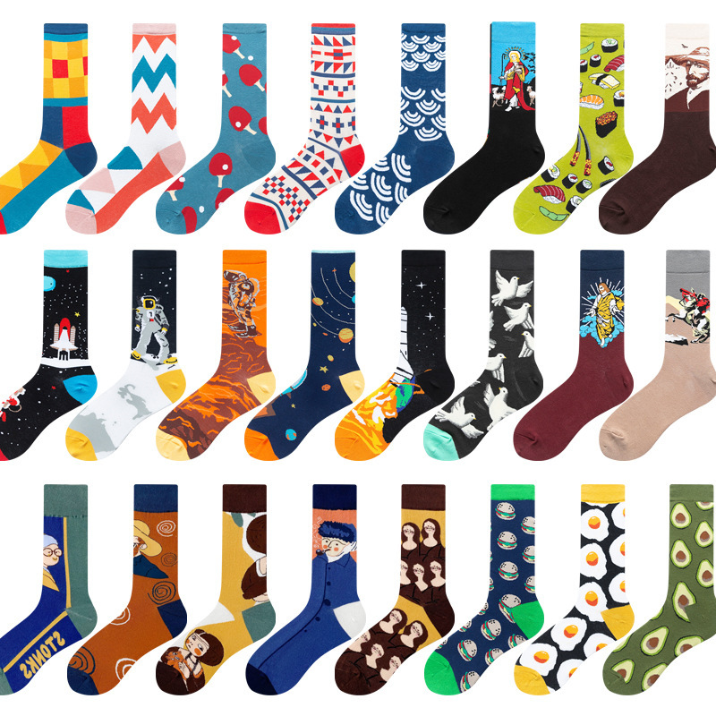 Socks men's socks women's fashionable socks cross-border Amazon flower socks mid-calf high stockings men's Spring Autumn Winter
