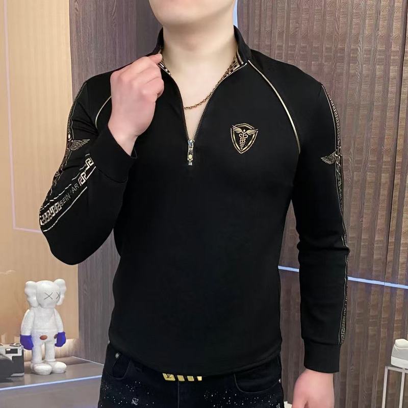 偽の2つのヨーロッパの商品の衛衣の男性の春秋のごろつきのハンサムなボタンの紋様の潮のブランドのtシャツは底を打って軽くて豪華な弾力の百合の上着を打ちます。|undefined