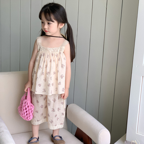 Ladie's Korean Style Floral Tank Top Set Summer Outfit New Casual Cool Soft Homecoming Set Baby 2-Piece Set