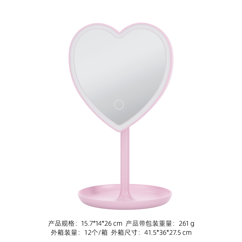 Espejo de maquillaje de escritorio transfronterizo spot LED con iluminación de dibujos animados de niña espejo de maquillaje de belleza espejo de tocador espejo portátil
