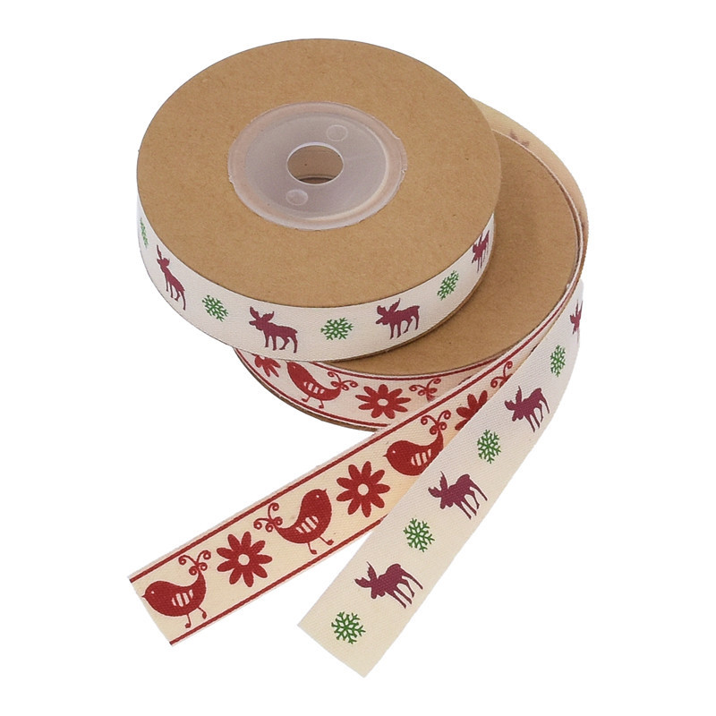 AliExpress nueva Navidad ciervo Robin impreso cinta de algodón embalaje de regalo tarjeta de felicitación de Navidad cinta decorativa de algodón 10m