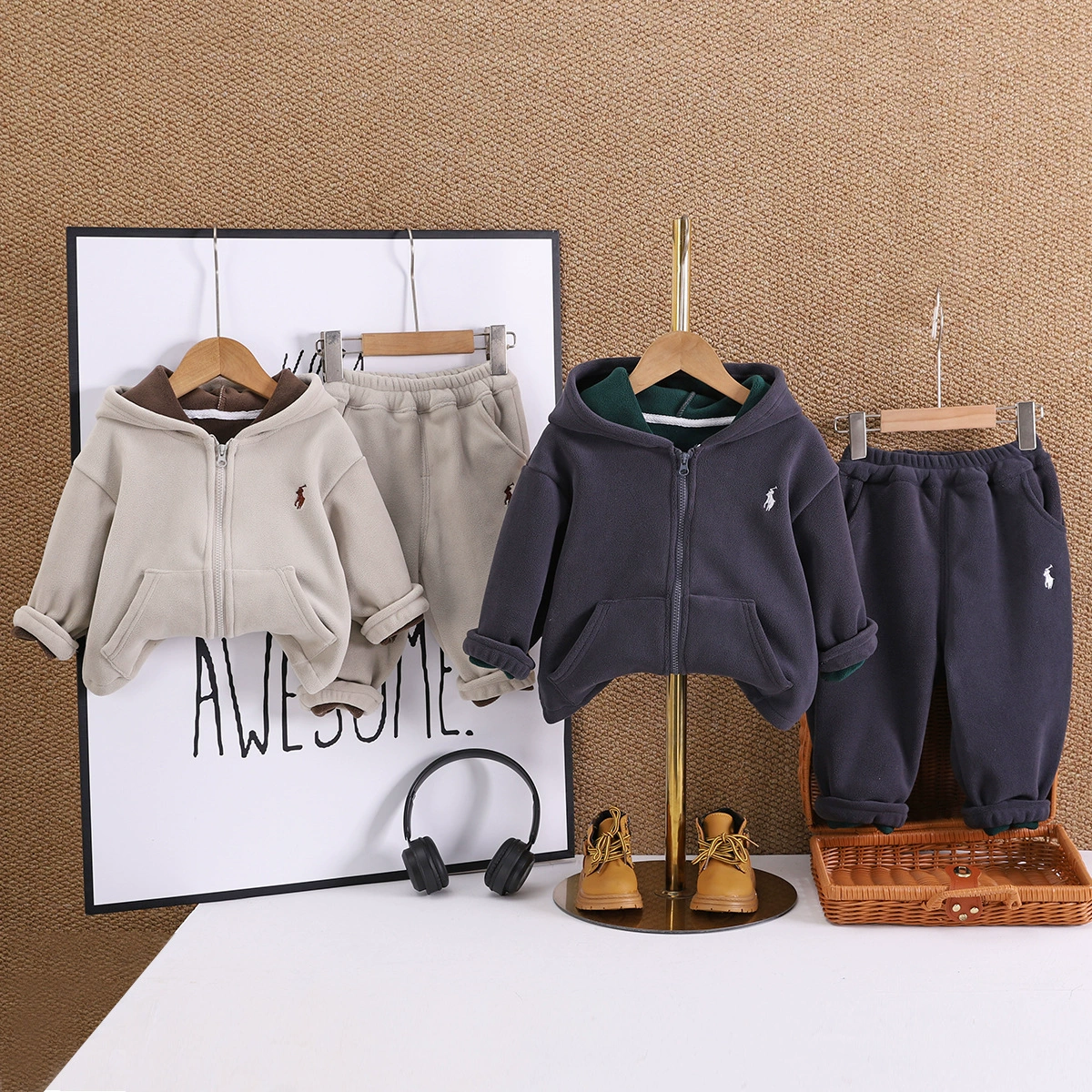 Winter Children's Double-Sided Fleece Suit Set
