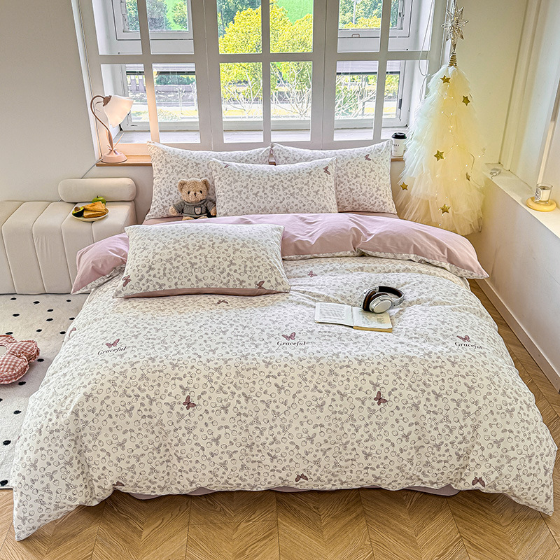 Algodón de cuatro piezas de ropa de cama de algodón 2025, nuevo edredón de flores frescas, sábanas de dormitorio de tres piezas de cuatro estaciones