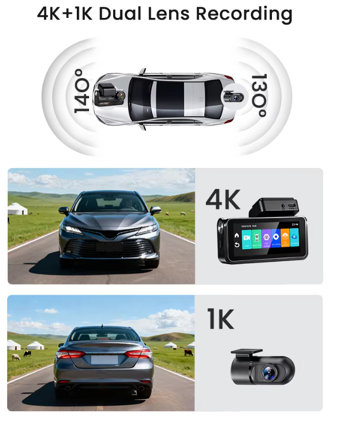 Cross-border 3.69inch New Model HD 4K+4G Dash Cam ADAS HD Night Vision BSD Front and Rear Recording